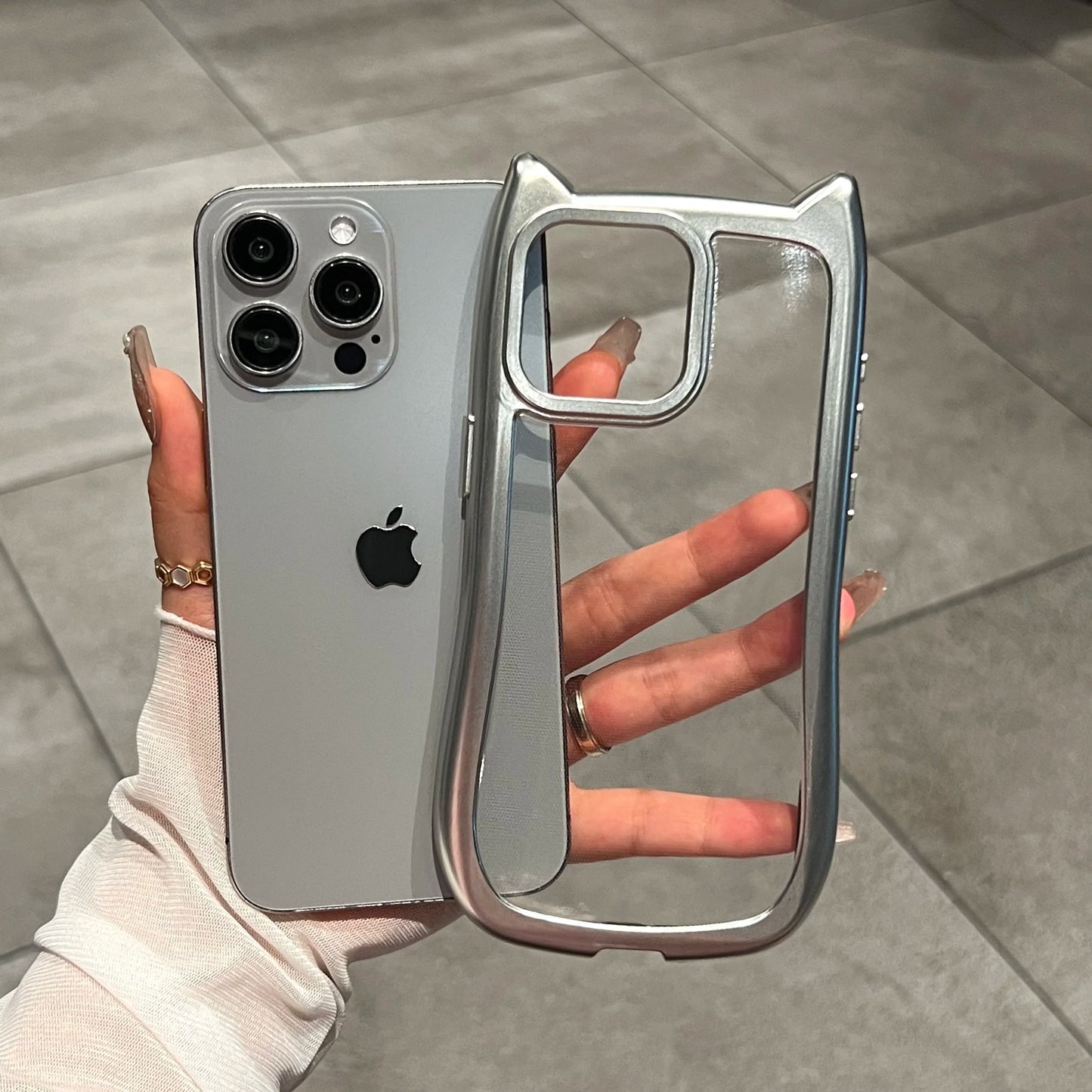 Luxury Plating Soft Silicone Cute Cat Ears Armor Bumper Case Iphone 17 Air 16 15 14 13 12 11 Pro Max