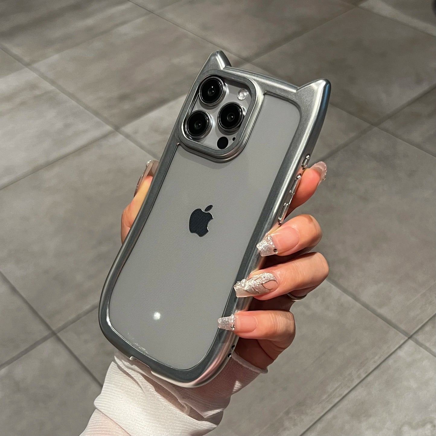Luxury Plating Soft Silicone Cute Cat Ears Armor Bumper Case Iphone 17 Air 16 15 14 13 12 11 Pro Max