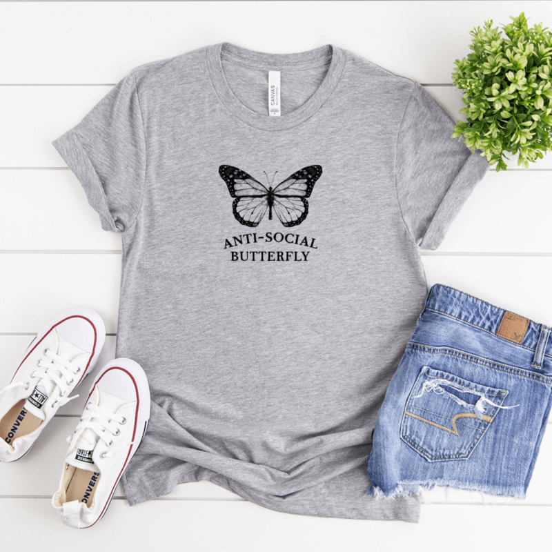 Antisocial butterfly shirt Athletic Heather