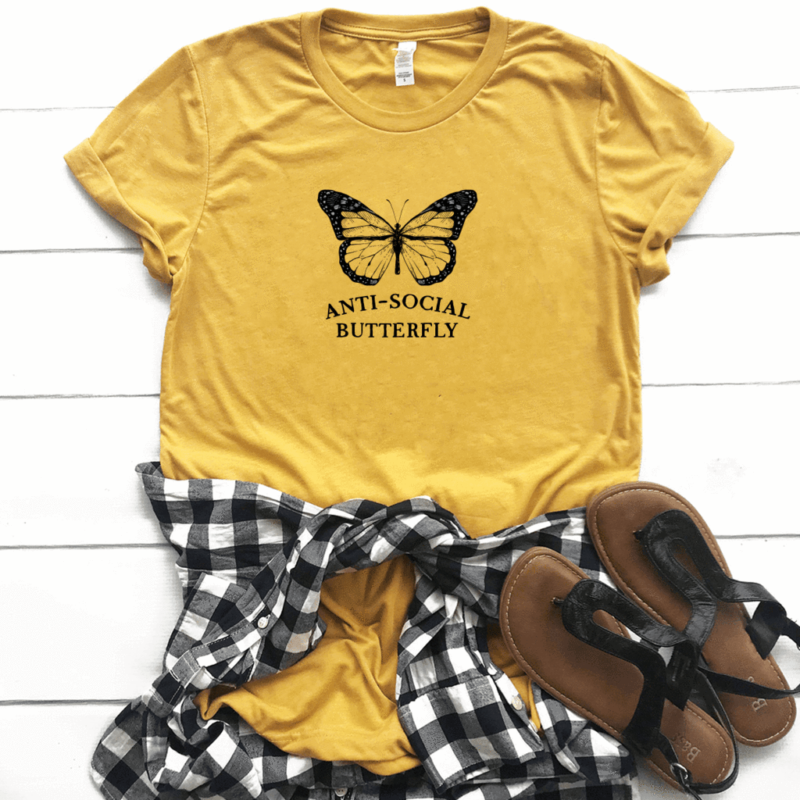 Antisocial butterfly shirt Gold