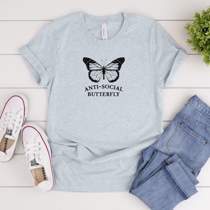 Antisocial butterfly shirt Heather Blue